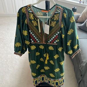 Oliphant Cuff Sleeve Mini Green Lucknow Dress. NWT